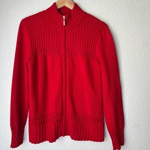 Coldwater Creek Red Knit Zip Front Sweater, M